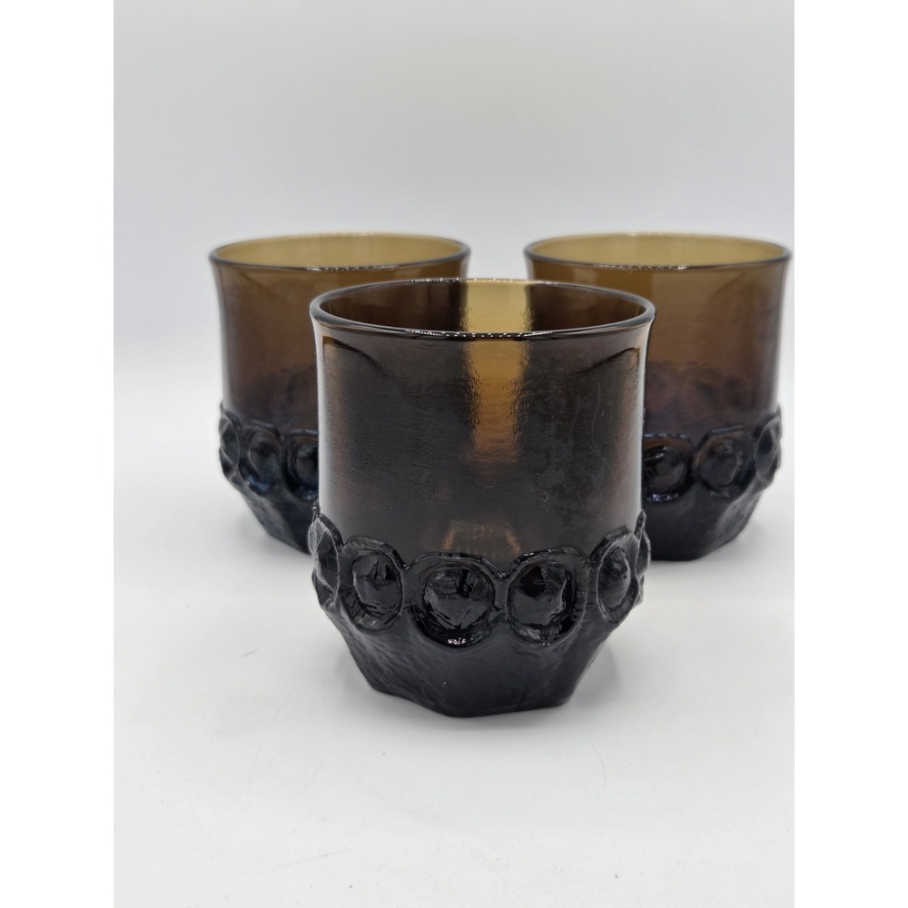 VTG Franciscan Tiffin Madeira Glass Tumbler Smoky Brown Thumbprint 3 3/4"
